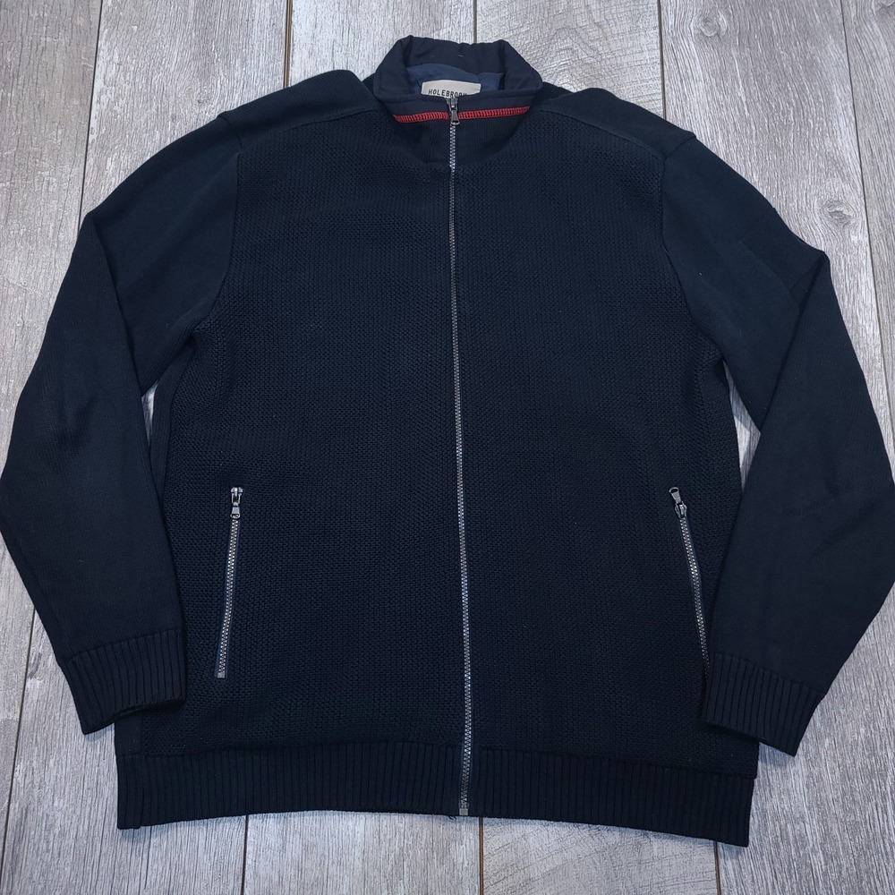 Holebrook Sweden Full Zip Sweater Mens XXL Navy Blue Windproof Cotton Knit